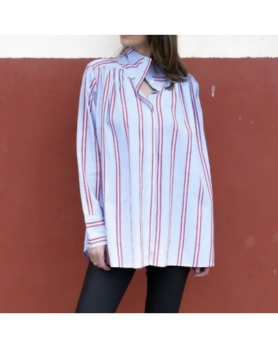 Blouse BRUNE Bleue et Rouge Gratitude - 1