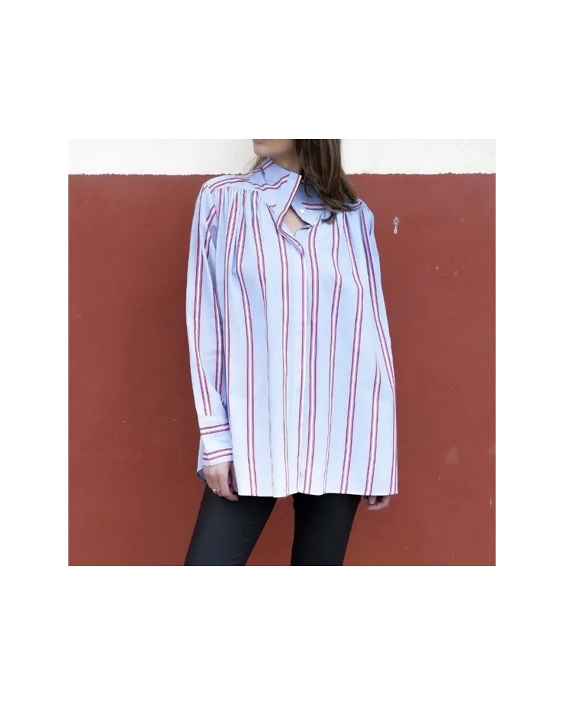 Blouse BRUNE Bleue et Rouge Gratitude - 1