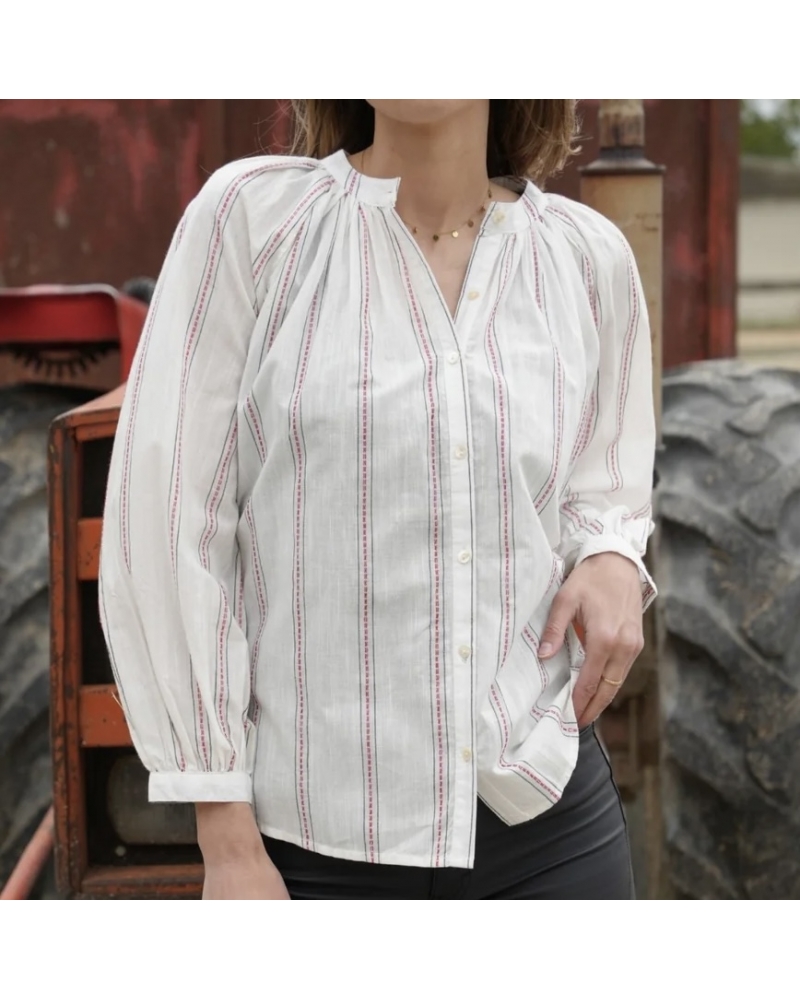 Blouse CELESTE Blanche Rouge Acier Gratitude - 1